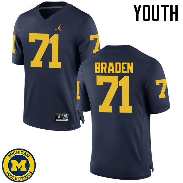 Youth Michigan Wolverines #71 Ben Braden Navy Alumni Jersey